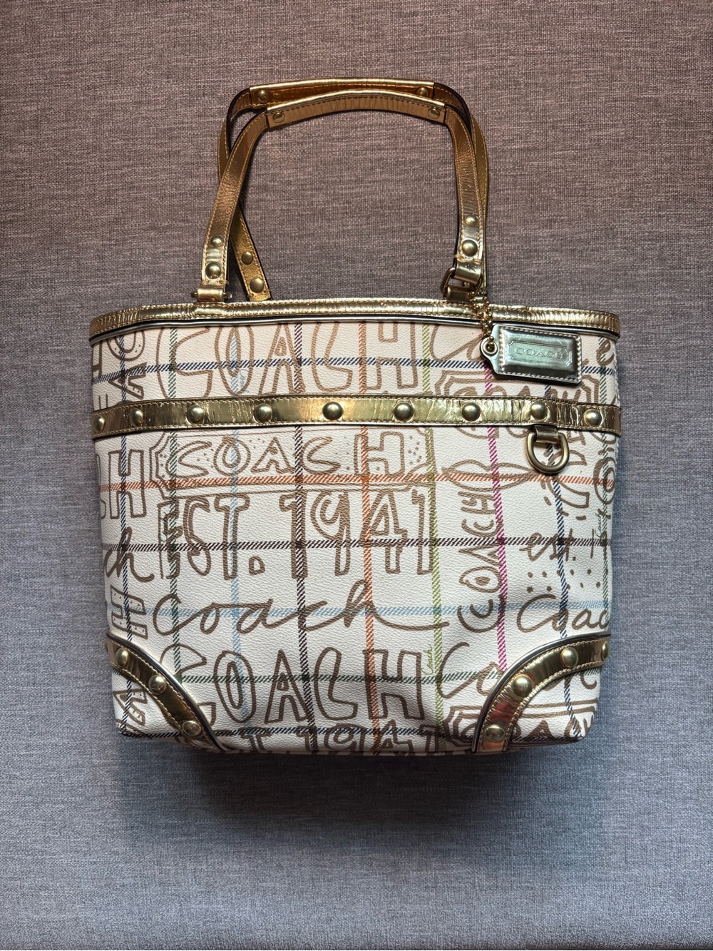Coach Heritage Tattersall Graffiti Tote Bag